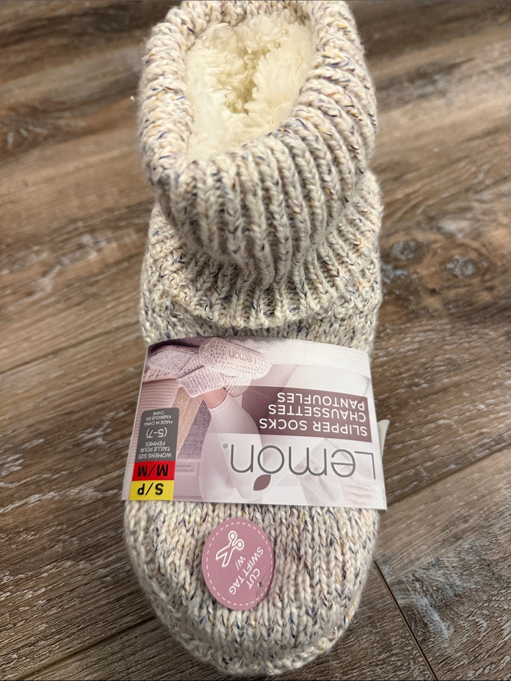 Lemon Cream Marled Slipper Socks with Multicolor Flecks